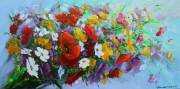 Bouquet of summer flowers.canvas/oily paints