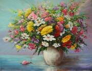 Summer flowers in a flowerpot.canvas/oily paints